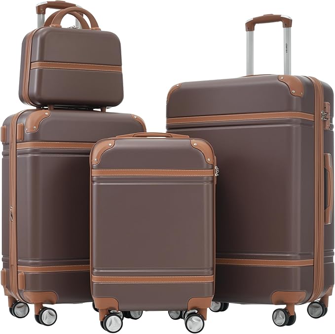 Merax Luggage Set 3 Piece Suitcase Set with Cosmetic Case Expandable Spinner Wheels Vintage Luggage Sets(Brown,20"+24"+28")