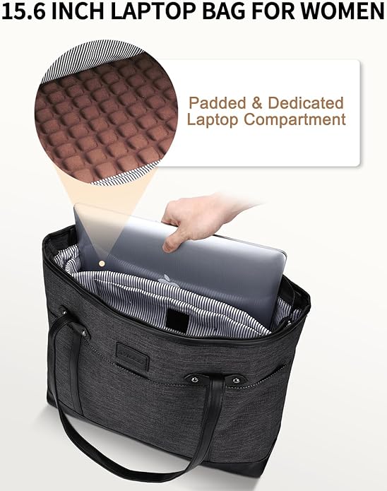 RAVUO Laptop Tote Bag for Women, Water Resistant 15.6 Inch Computer Handbag Purse Teacher Bag With Portable Small Pouch