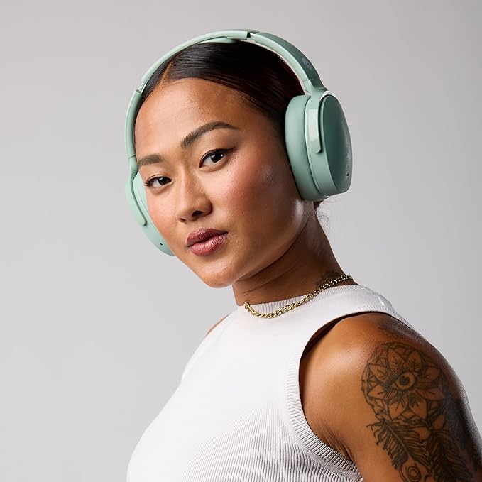 Skullcandy Hesh ANC Over-Ear Noise Cancelling Wireless Headphones with Charging Cable, 22 Hr Battery, Microphone, Works with iPhone Android and Bluetooth Devices - Preppy Sage