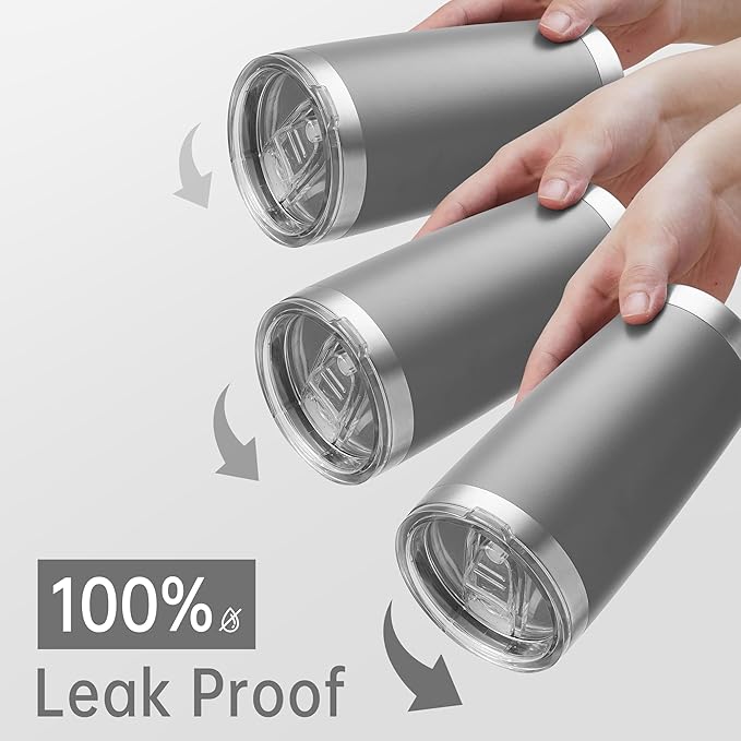 20 oz Tumbler Stainless Steel Tumblers with Lid Double Wall Vacuum Insulated Coffee Mug 20oz Powder Coated Cup for Hot and Cold Drinks, Gray, 1 pack