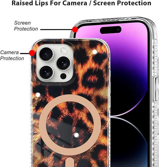 SAKUULO Magnetic for iPhone 14 Pro Max Case Gold Leopard Print Pattern [Compatible with MagSafe] Wireless Charge Strengthen Protection Cover, Gold Leopard (6.7")