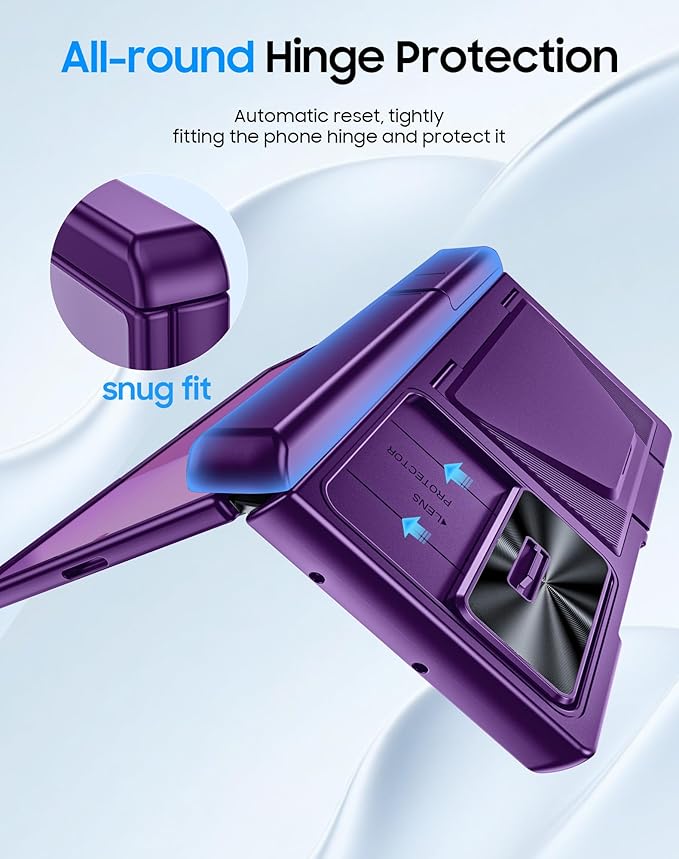 for Samsung Galaxy Z Fold 7 Case with Card Holder RFID Blocking, Built in Slide Lens Cover & Hinge Protection & Kickstand & Screen Protector, Shockproof Wallet Case for Z Fold 7 (Purple)