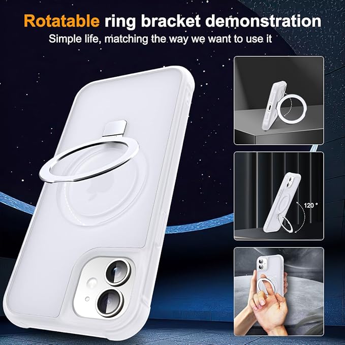 Compatible with iPhone 11 Case with Invisible Magnetic O-Ring Stand Military-Grade Phone Case for iPhone 11 6.1" [Compatible with Mag-Safe][Great Grip Feeling],Translucent