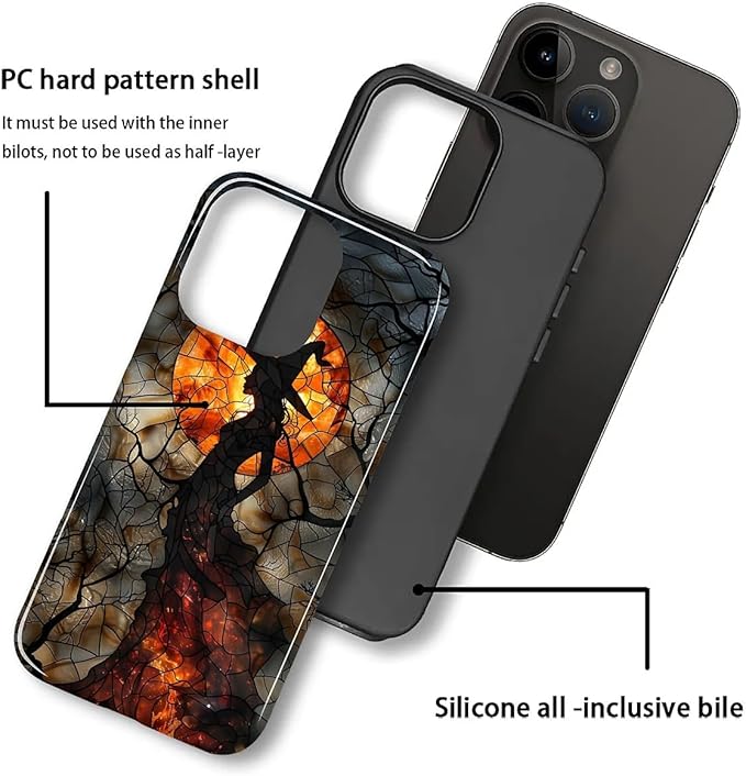 Case for iPhone 11 Pro Case,Halloween Witch Moon Stained Glass Design Hybrid Dual Protection Silicone + Hard PC Shockproof Full Body Cover Slim Anti-Scratch Protective Case for Men Women