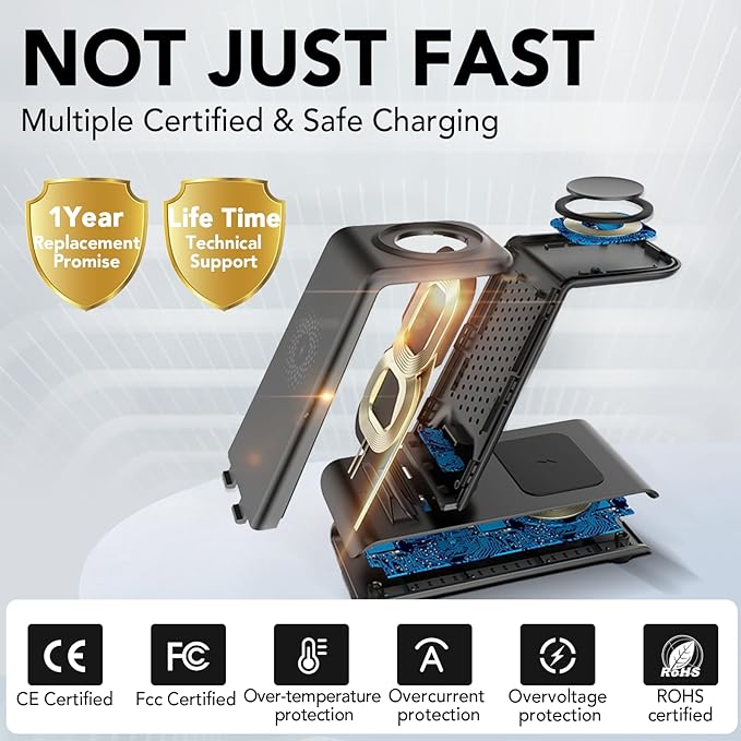 HATALKIN 3 in 1 Wireless Charging Station Compatible for Apple Products Multiple Devices Charger for Apple Watch Ultra 11 10 9 8 7 SE AirPods Pro iPhone 17 16 15 14 13 Pro Max/X/XS Fast Charger Stand