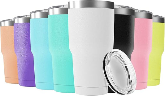 30oz Stainless Steel Travel Mug with Lid, 8 Pack Double Wall Vacuum Insulated Bulk Tumbler, Powder Coated Coffee Cup Suitable for Vehicle Cup Holders(Assorted Colors)