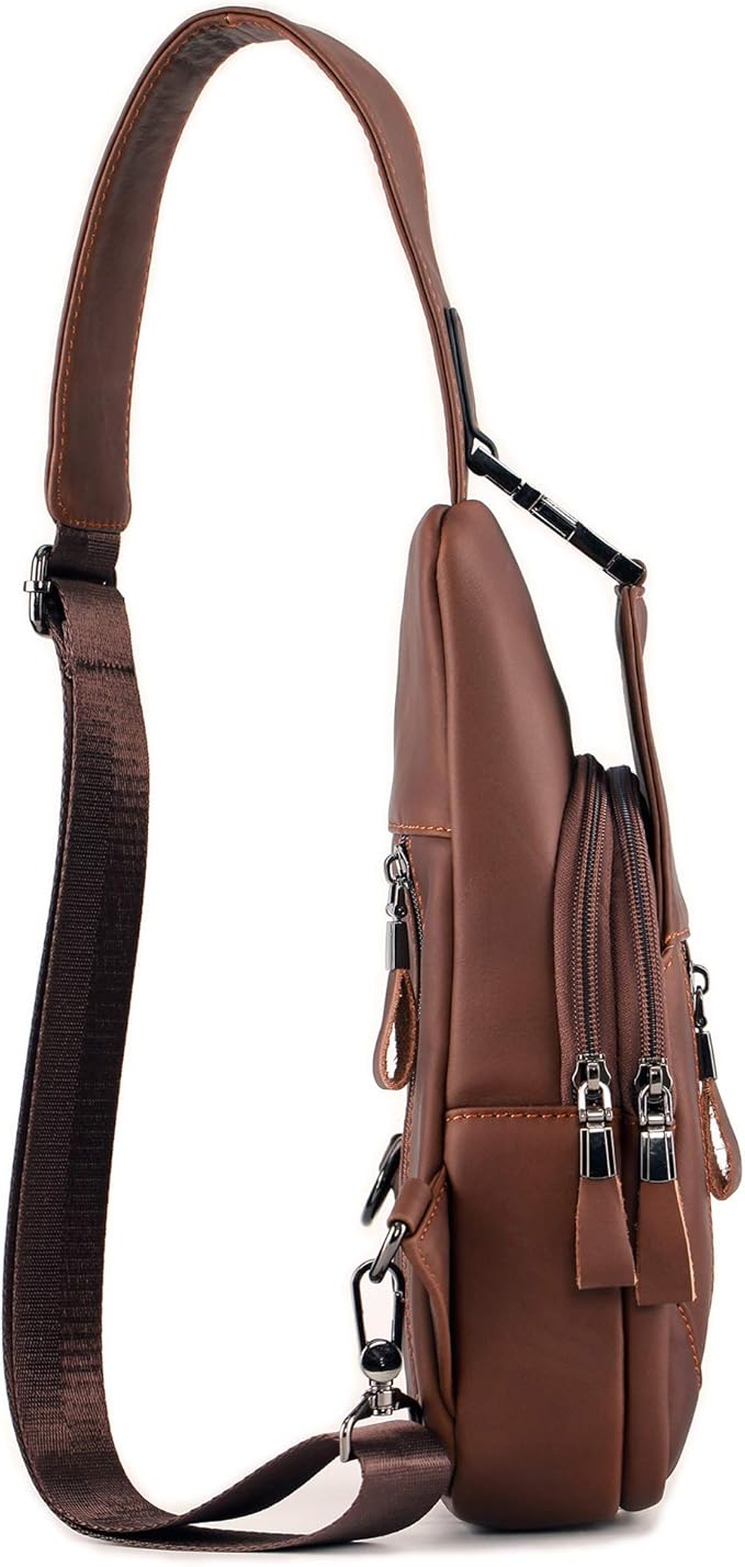 YUAN FAN Leather Sling Bag for Men,Chest Shoulder CrossBody Concealed Carry Bag Man Purse Travel Wander Plus Anti Theft Bag