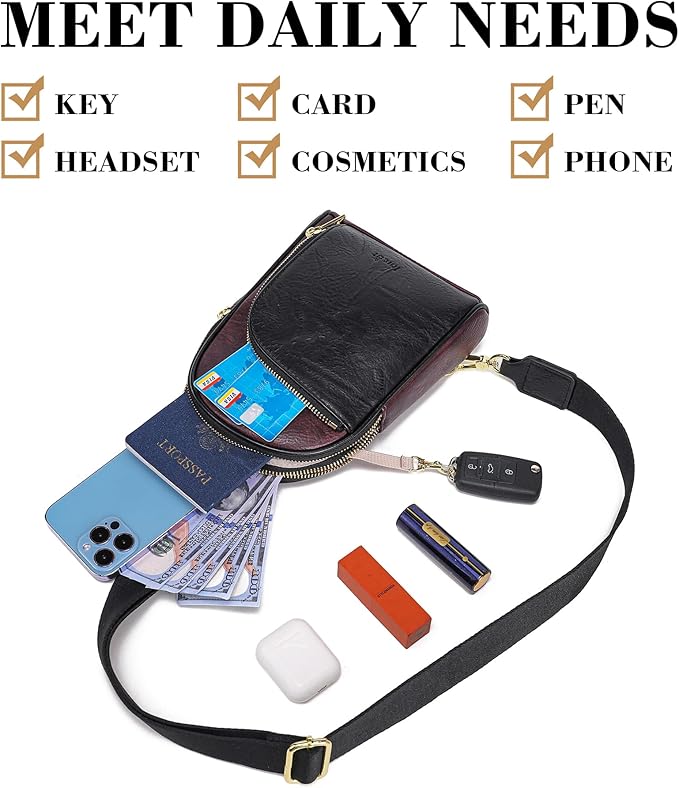 INICAT RFID Blocking Sling Bag Leather Crossbody Bags for Women Fanny Pack Cross Body for Woman Chest Bag for Travel 1.9L