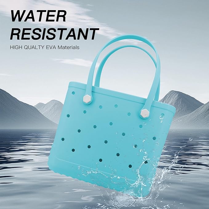 X-Large Waterproof Sandproof Rubber Beach Tote Bag with Zipper Pocket and Phone Kickstand Cup