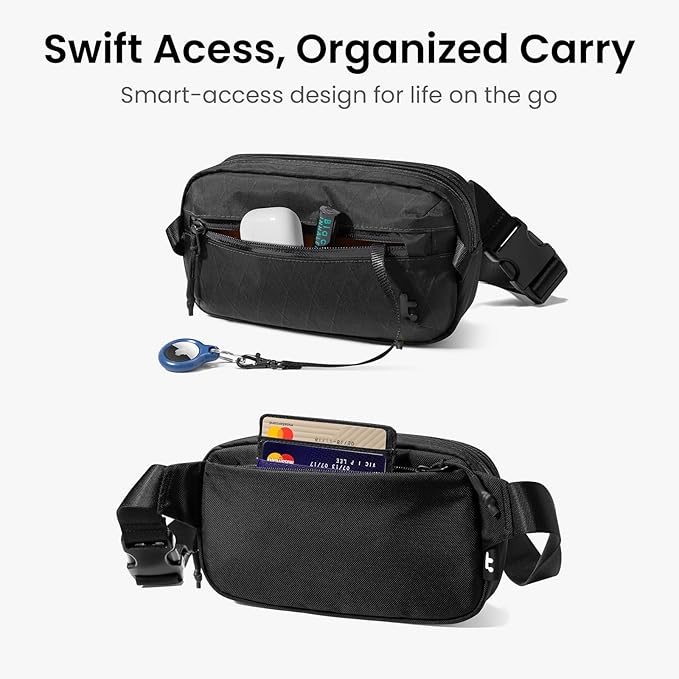 tomtoc 1.5L X-Pac Sling Bag with RFID Blocking, Crossbody Bag Minimalist Chest Shoulder Pack for Men/Women, Water-resistant Lightweight Casual Funny Pack for Travel, Daily Commute