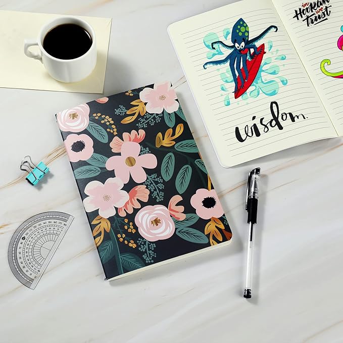 12 Pack Flower Design Line Notebook Journals Bulk for Traveler, Student, Office, College Ruled Composition Subject Notebooks Planner with Lined Paper, 80GSM, 30 Sheets,5.5x 8.3 inch, A5 Size