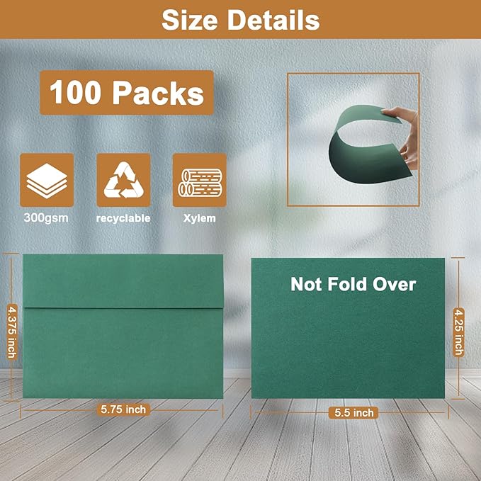 100 Packs 10 Assorted Colors Blank Note Cards and Envelopes 4.25 x 5.5 Heavyweight Single Panel Cardstock and A2 Envelopes Printable Self Seal for Wedding, Invitations, Thank You Cards