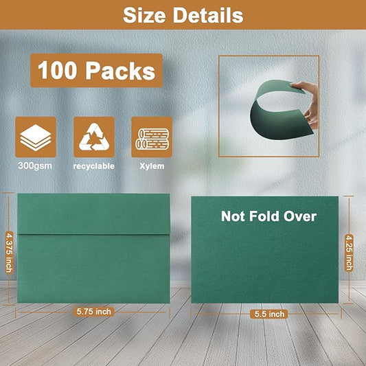 100 Packs 10 Assorted Colors Blank Note Cards and Envelopes 4.25 x 5.5 Heavyweight Single Panel Cardstock and A2 Envelopes Printable Self Seal for Wedding, Invitations, Thank You Cards