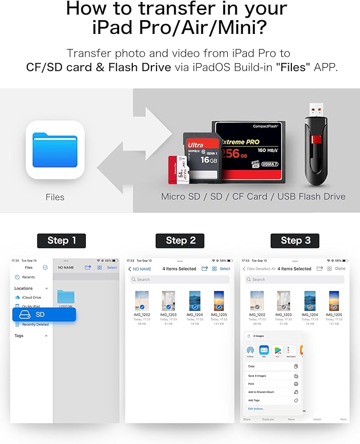 USB C SD Card Reader, ChiaoPio 4 in 1 USB-C to SD Memory Card Adapter with CompactFlash/CF/SD/MicroSD & USB 4 Port Compatible with iPhone 15 iPad Mac MacBook Pro/Air/Mini Laptop