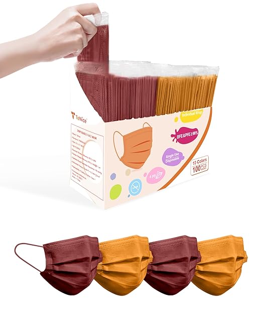 Face Masks Disposable 100 Pack, 4 Ply ASTM Level 3 Medical Grade, Breathable for Adult Outdoor Protection, Individually Wrapped for Home, School & Office, Vintage Charm