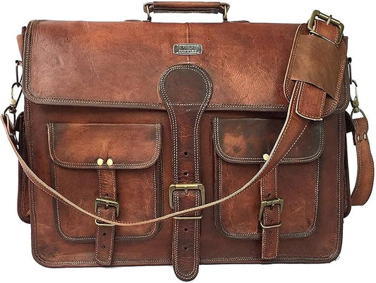 cuero DHK 14 Inch Vintage Handmade Leather Messenger Bag for Laptop Briefcase Best Computer Satchel Distressed Bag