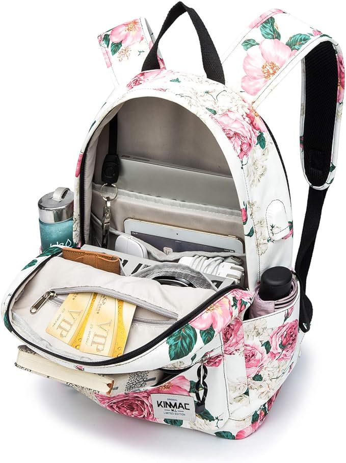 Kinmac Peony Pattern 15 inch Waterproof Laptop Travel Outdoor Backpack With USB Charging Port For 13 inch 14 inch and 15.6 inch Laptop