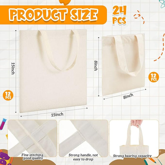 Amylove 24 Pcs Mini Tote Bag Sublimation Blank Canvas Tote Bags Reusable Grocery Luggage DIY Sack Goody for Party Even (15 x 15 Inch,8.5 x 8 Inch,Natural Color)