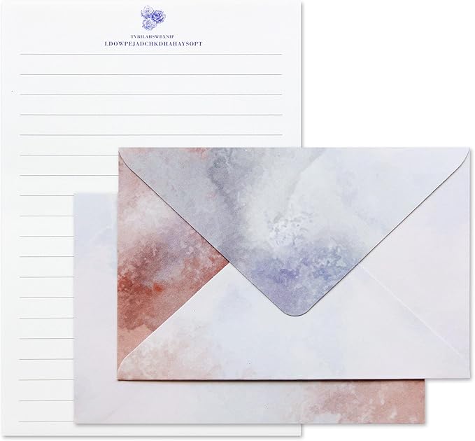 Tuhangcc Stationary Paper Set Minimalism - Hand Blended Colors, 12 Envelopes (4x6 in) & 24 Lined Paper for Wedding Love Letters, Invitations, Anniversaries (Cherry Blossom Mist)