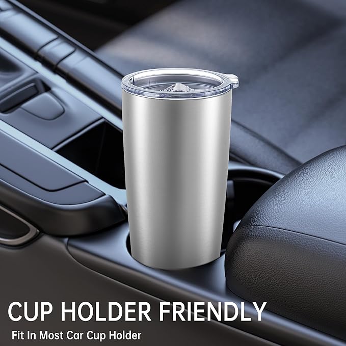 20 oz Tumbler Stainless Steel Tumblers with Lid Double Wall Vacuum Insulated Coffee Mug 20oz Powder Coated Cup for Hot and Cold Drinks, Stainless, 1 pack