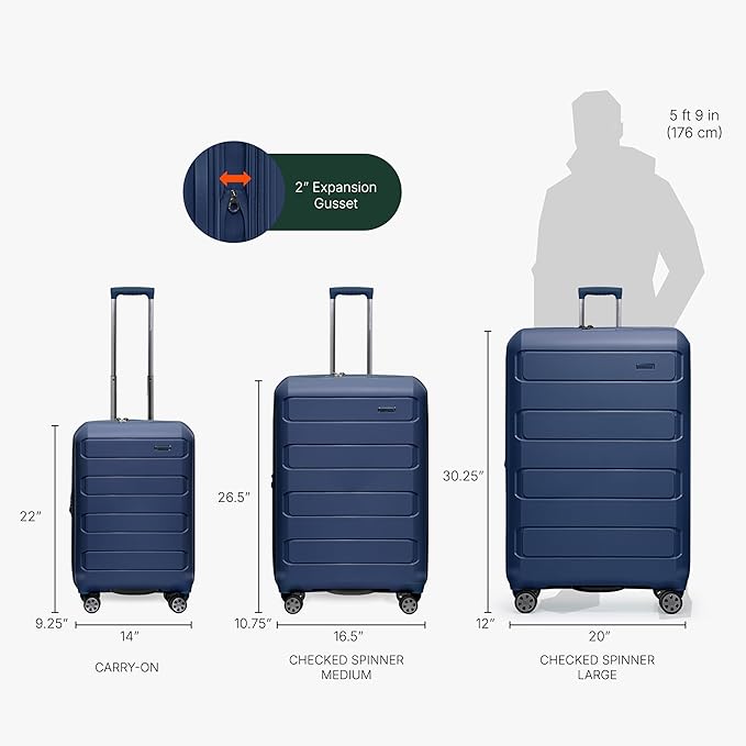 Traveler's Choice Pagosa Indestructible Hardshell Expandable Spinner Luggage, Navy, 2-Piece Set (22/26)