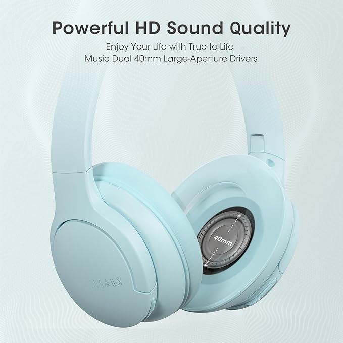 DOQAUS Upgrade Bluetooth Headphones Over Ear, 90H Playtime BT 5.3 Wireless Headphone EQ Modes, Built-in HD Mic, HiFi Stereo Sound, Deep Bass, Memory Foam Cups for Phone/PC&Travel/Gym/Workout