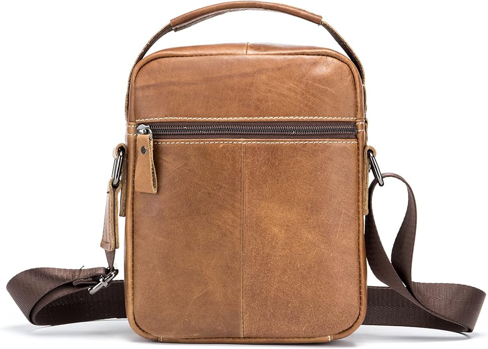 LUKZIJAES Small Genuine Leather Shoulder Bag Men Messenger Handbag Lightweight Sling Crossbody Bag