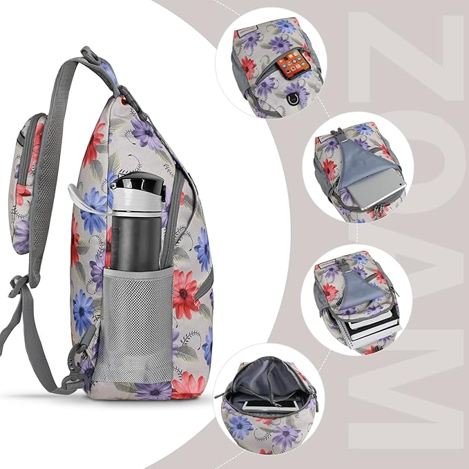 ZOMAKE Sling Bag,Small Crossbody Sling Backpack,Water Resistant Shoulder Daypack for Travel,Anti Thief Chest Bag for Hiking(Color Chrysanthemum)