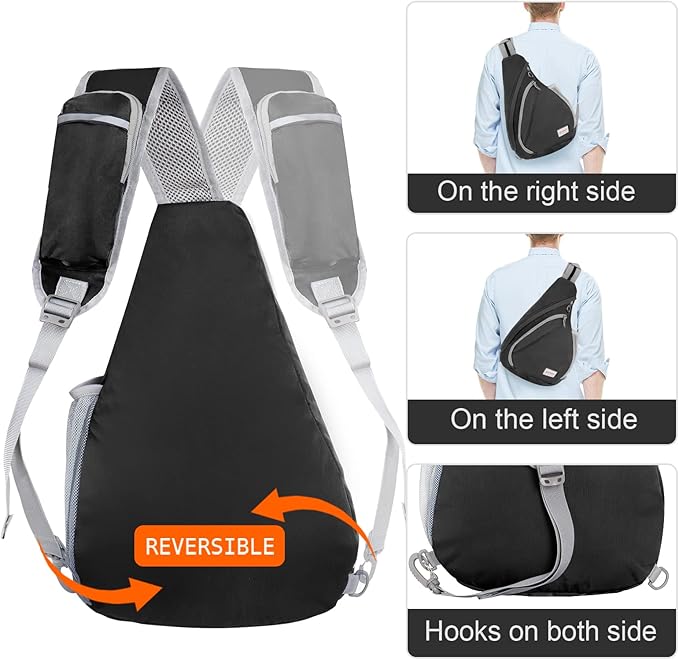 ZOMAKE Sling Bag,Small Crossbody Sling Backpack,Water Resistant Shoulder Daypack for Travel,Anti Thief Chest Bag for Hiking(Black)