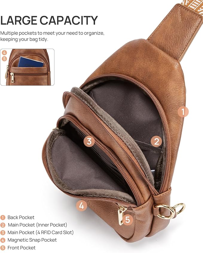 CHOLISS Anti Theft Small Sling Bag for Women and Men RFID Leather Crossbody Bags Fanny Pack Chest Bag Travel Purse Daypacks