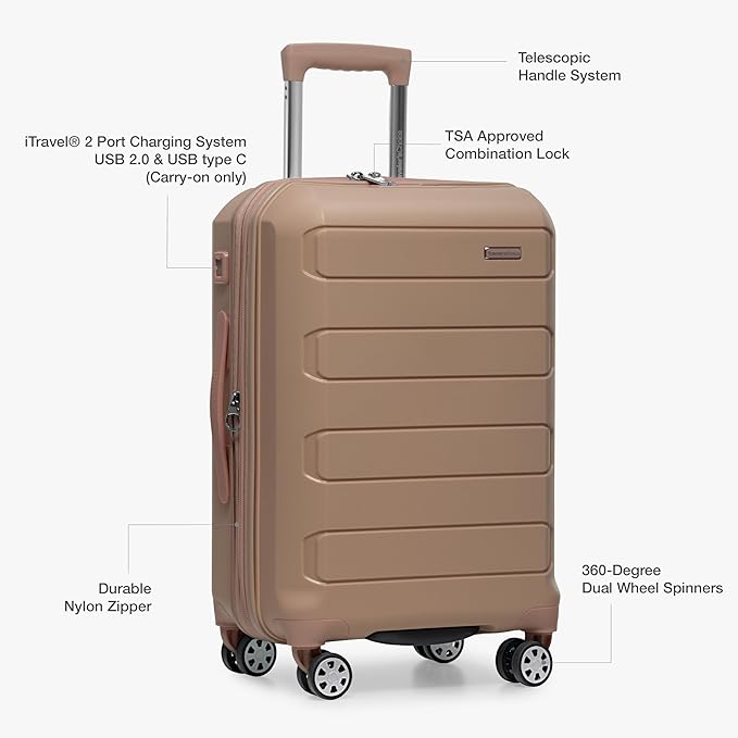 Traveler's Choice Pagosa Indestructible Hardshell Expandable Spinner Luggage, Latte Beige, 2-Piece Set (22/26)