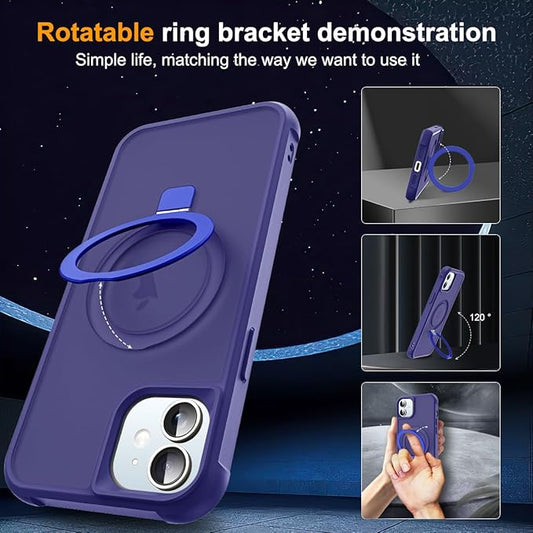 Compatible with iPhone 12 Case & iPhone 12 Pro Case with Invisible Magnetic O-Ring Stand Translucent Phone Cases 6.1" [Compatible with Mag-Safe][Great Grip Feeling], Navy