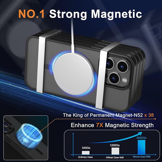 MOCCA Strong Magnetic for iPhone 13 Pro Max Case,[Compatible with Magsafe][Glass Screen Protector+Camera Lens Protector] Slim Thin Shockproof Cover Phone Case for iPhone 13 Pro Max 6.7", Black