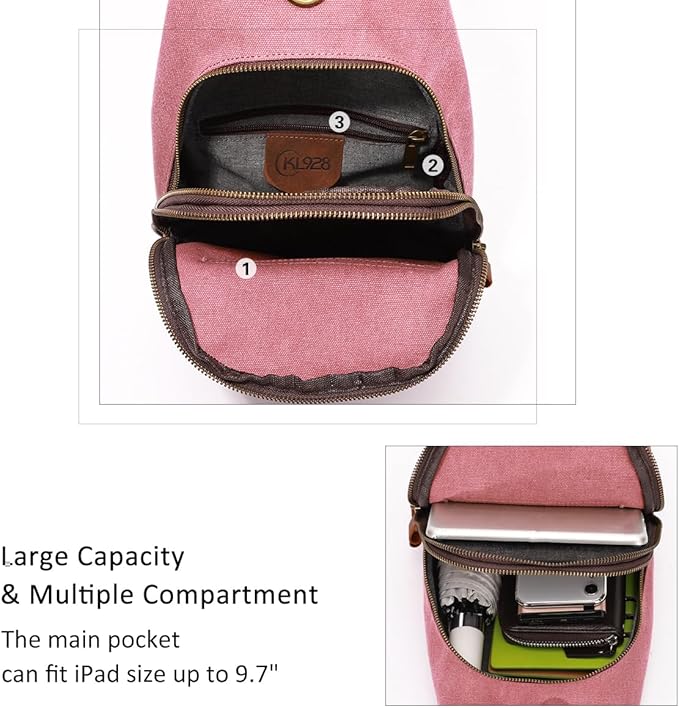 KL928 Canvas Sling Bag Crossbody Backpack Shoulder Casual Rucksack for Men Women,Rust Red