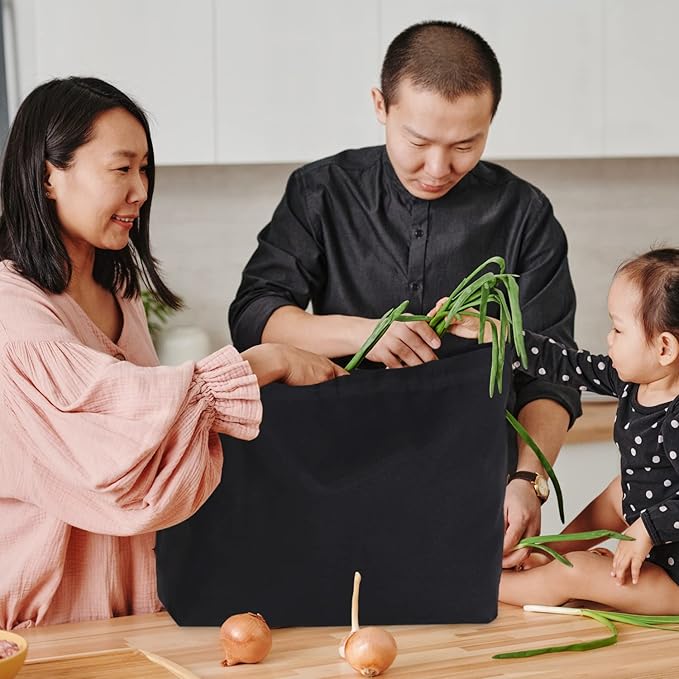 Koolmox 6Pack 22x16x7.8'' 12Oz Heavy Duty Canvas Tote Bag with Zipper, Reinforced Handles Wide Bottom, Large Canvas Bag, Extra Big Grocery Shopping Beach Reusable Totes Bags Vacation Bags Plain Black