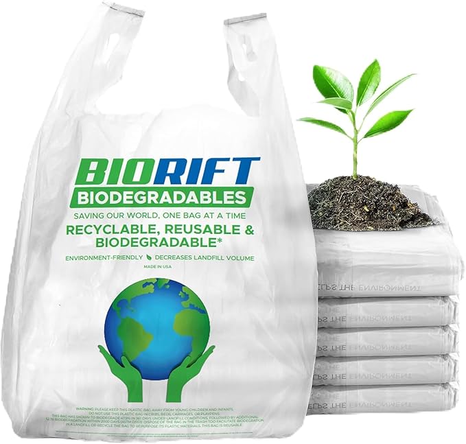Biodegradable Thank You Bags | 1000 Count - Bulk | Extra Thick, Strong, Recyclable, & Reusable | 100% Biodegradable Shopping Bags, Grocery/Restaurant/Supermarket | 12" x 6.5" x 22" |
