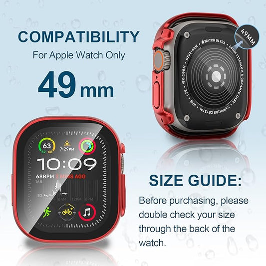 2 in 1 Waterproof Case for Apple Watch Screen Protector Ultra 1/2 Ultra 3(2025) 49mm with Tempered Glass [Overal Protective] Ultra-Thin PC Bumper Cover Compatible iWatch Accessories