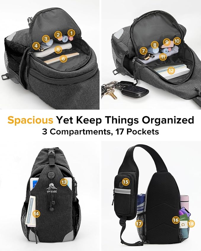 Sling Bag for Women, Crossbody Bag for Men, Cross Body Hiking Backpack, Travel Daypack, Chest Pack with Chest Phone Holder