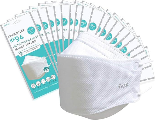 [20Packs] KF-94 - Face Protective Mask for Adult (White) [Made in Korea] [20 Individually Packaged] KN FLAX Premium KF-94 Certified Face Safety White Dust Mask for Adult [English Packing]