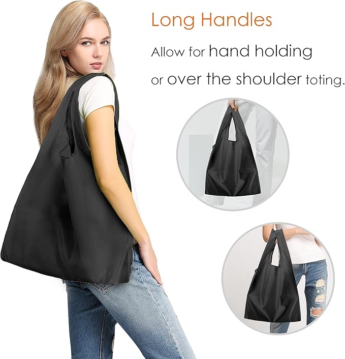 BeeGreen Black Reusable Grocery Bags Shopping Bags for Groceries 12 Pack Heavy Duty - Foldable Polyester Grocery Totes with Handles and Zipper Bag, Large Travel Washable Holiday Tote Bag Bulk