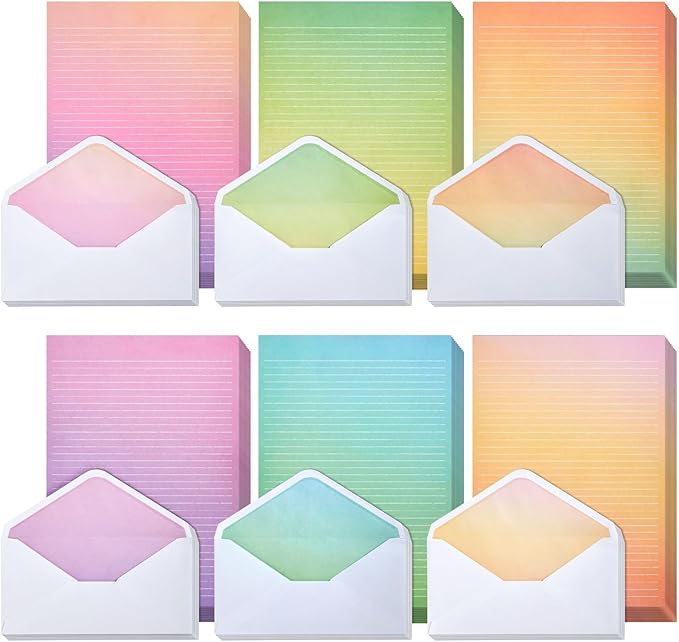 Paper Junkie Letter Writing Stationery Paper & Envelopes Set - 6 Watercolor Gradient Designs, 60 Lined Sheets & 30 Envelopes (10.25 x 7.25 In)