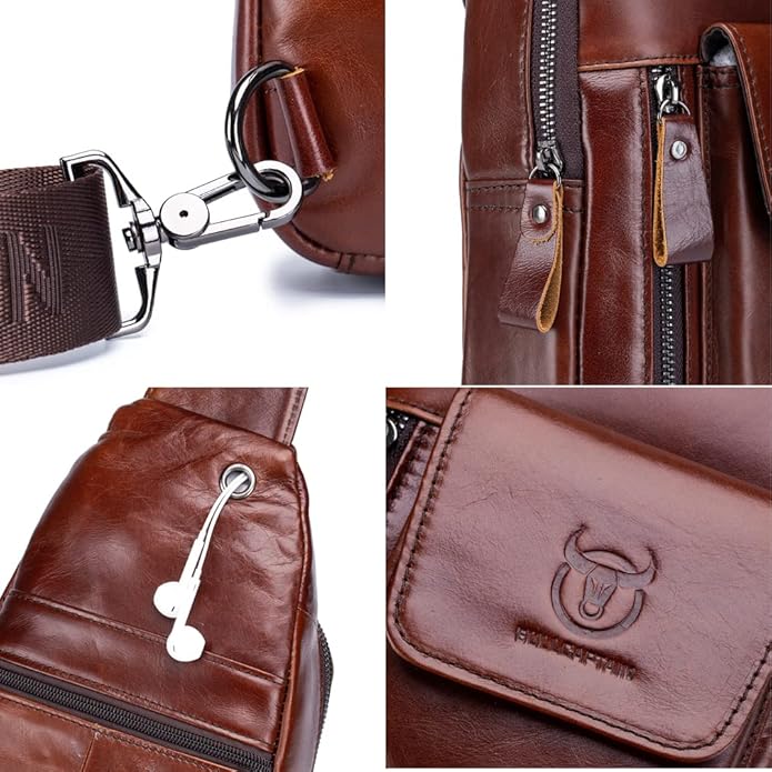 KPYWZER Vintage Leather Sling Bag Backpack for Men Crossbody Shoulder Chest Day Pack Backpacks