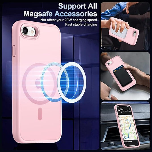 MOCCA Strong Magnetic for iPhone SE Case 2022/iPhone SE 2020 Case/iPhone 7 Case/iPhone 8 Case [Compatible with Magsafe] Slim Thin Translucent Matte Protective Cover Phone Case 4.7'', Pink