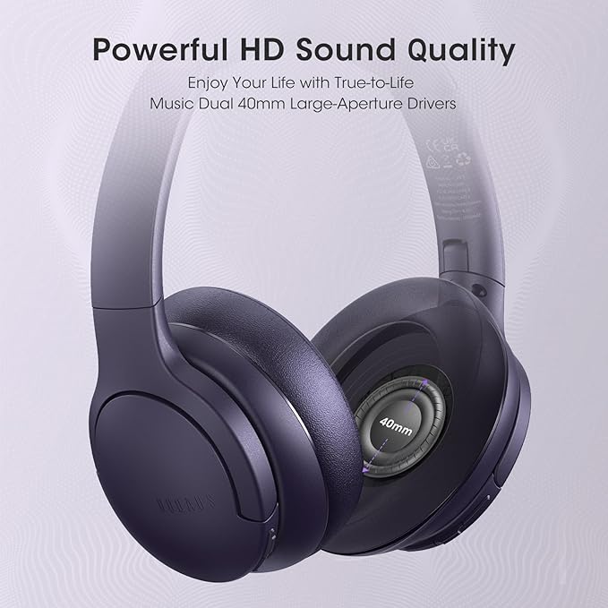 DOQAUS Upgrade Bluetooth Headphones Over Ear, 90H Playtime BT 5.3 Wireless Headphone EQ Modes, Built-in HD Mic, HiFi Stereo Sound, Deep Bass, Memory Foam Cups for Phone/PC&Travel/Gym/Workout