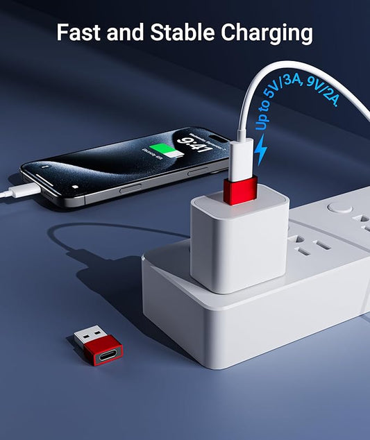 Syntech USB C Female to USB A Male Adapter 3 Pack, Type C Charger Cable Power Adapter Compatible with iPad Air 7, iPhone 17/16/15/14/13 Pro Max, Apple Watch Series 10/9/8, Samsung Galaxy S20 etc, Red