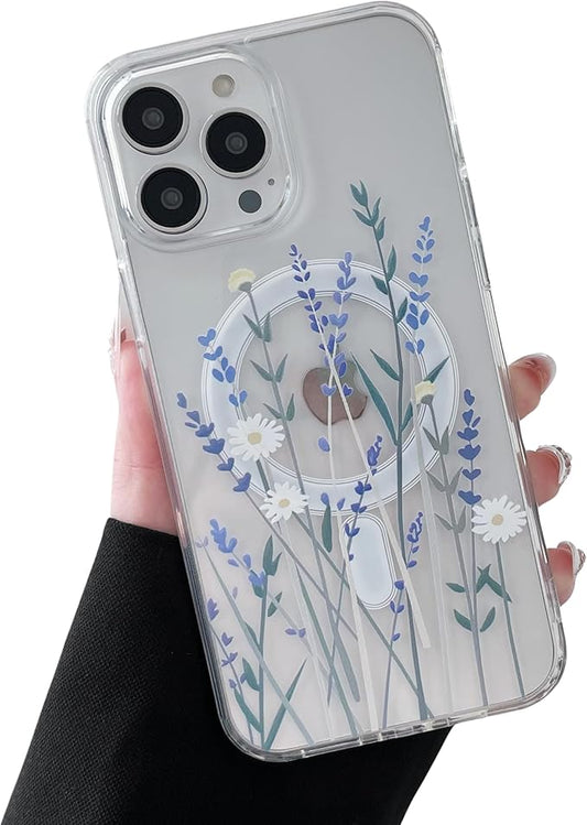 ZTOFERA for iPhone 14 Pro Magnetic Case Compatible with Magsafe,Aesthetic Floral Pattern Design Cute for Girl Women,Anti-Drop Protective Hard Phone Cover for iPhone 14 Pro-Lavender