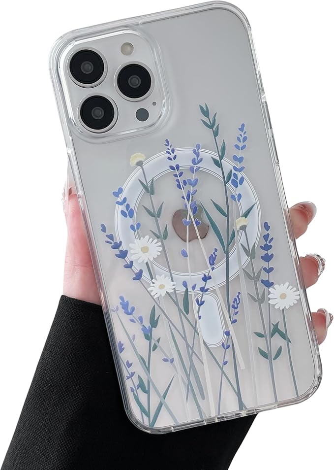 ZTOFERA for iPhone 15 Pro Magnetic Case Compatible with Magsafe,Aesthetic Floral Pattern Design Cute for Girl Women,Anti-Drop Protective Hard Phone Cover for iPhone 15 Pro-Lavender