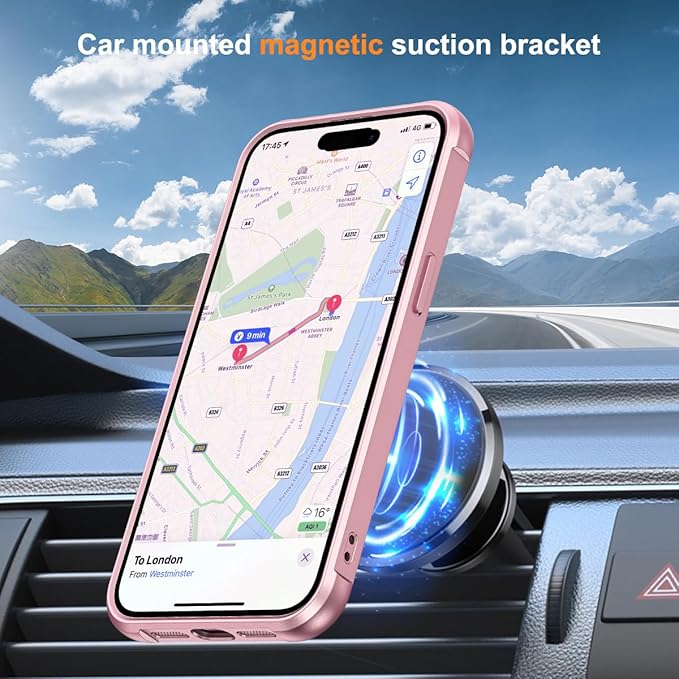 Compatible with iPhone 15 Plus Case with Invisible Magnetic O-Ring Stand Military-Grade Case for iPhone 15 Plus 6.7" [Compatible with Mag-Safe][Great Grip Feeling], Rose Gold