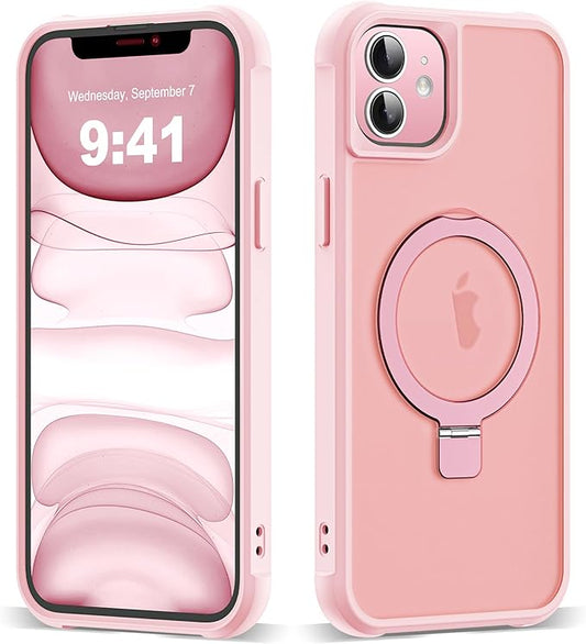 Compatible with iPhone 11 Case with Invisible Magnetic O-Ring Stand [Compatible with MagSafe][Great Grip Feeling], Pink