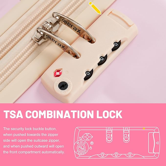 Merax Luggage Sets 3 Piece, Durable Hardshell Suitcase with Double Spinner Wheels and Handle Bags,Lightweight Carry on Luggage with TSA Lock,20+24+28,Pink